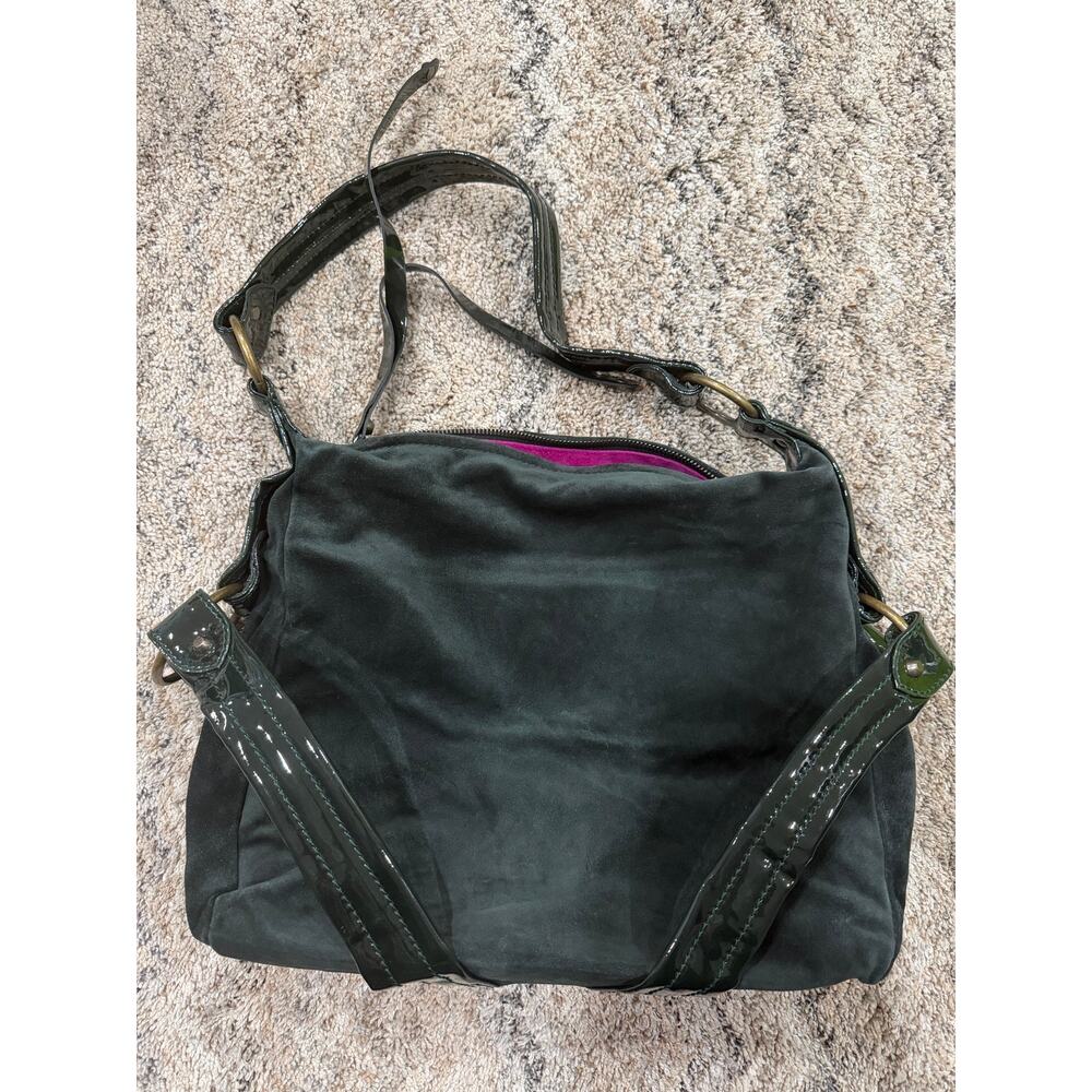 Y2K KALE forest green suede / patent leather handle handbag